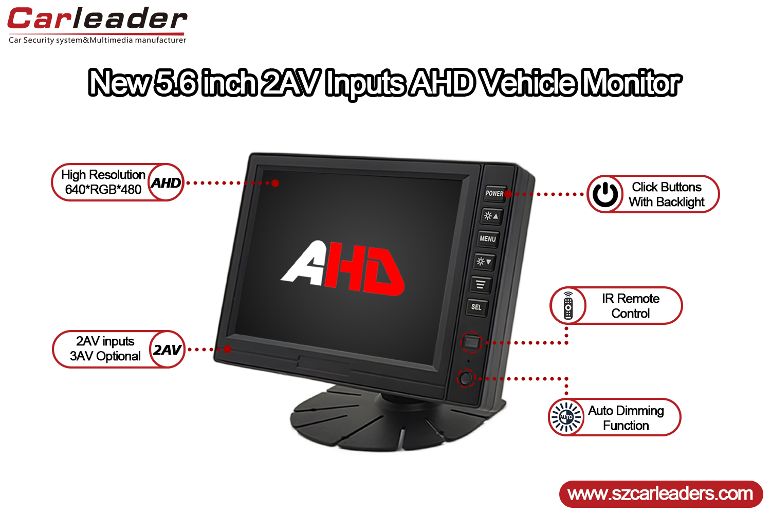 5 tommers TFT LCD digitalt panel AHD-skjerm