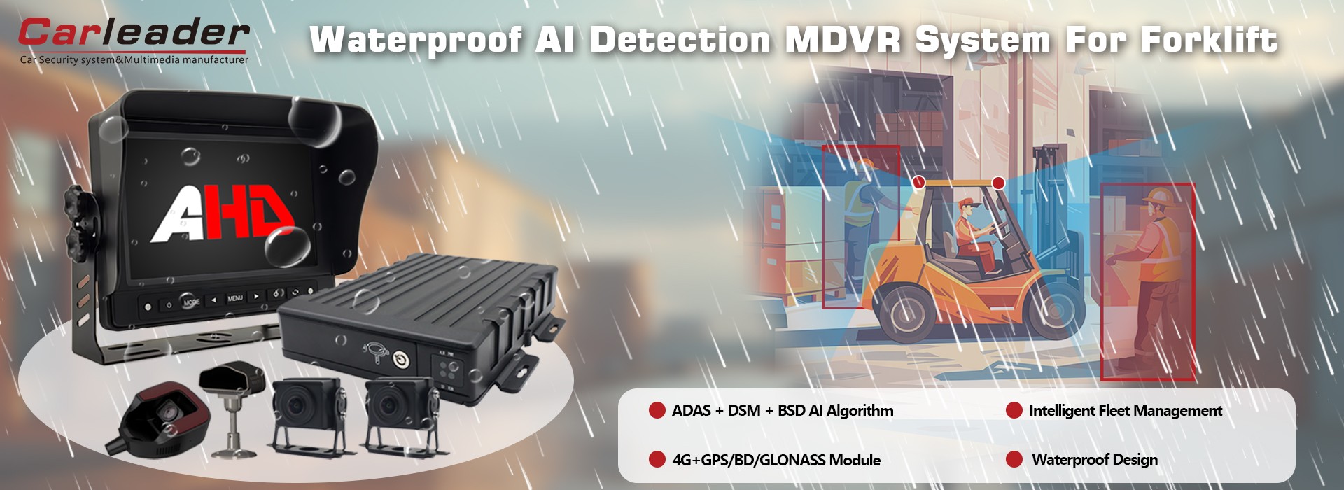 Vanntett AI -deteksjon MDVR -system for gaffeltruck