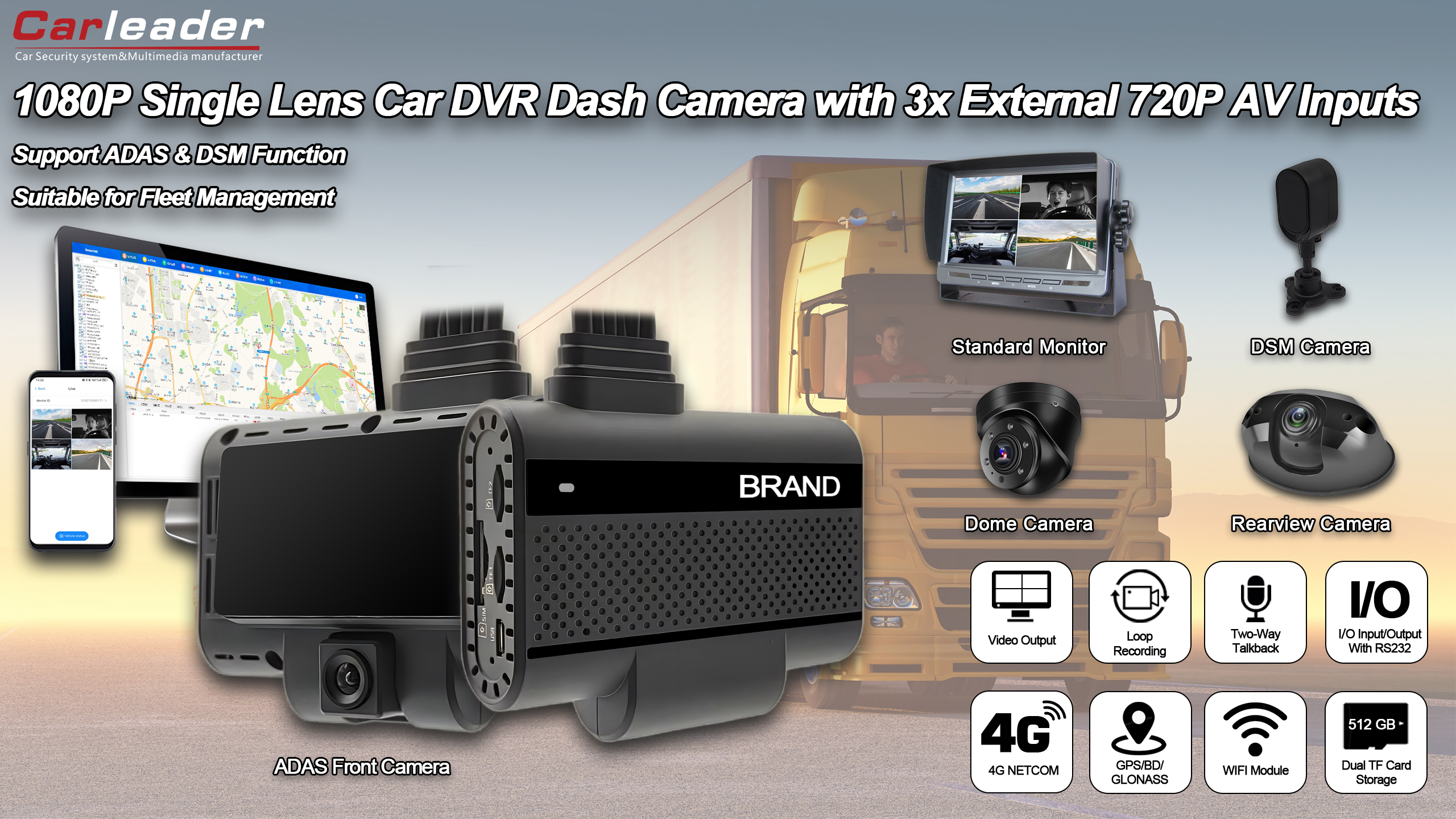Carleader 4ch DVR AI Dash Camera System for Fleet Management