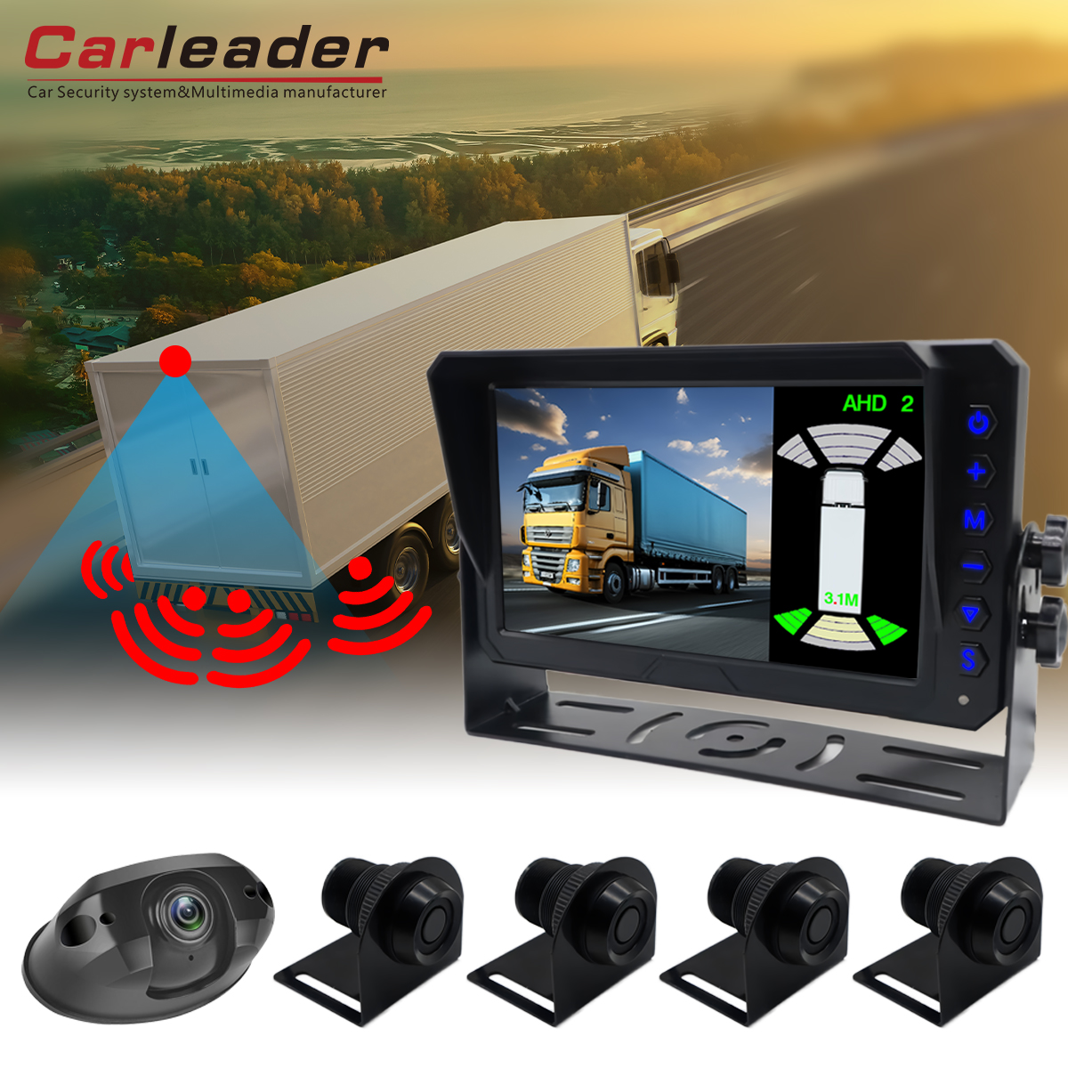 Carleader 7-tommers parkeringsradar reversering av overvåkningssystemet ---- ideell for parkering og reversering