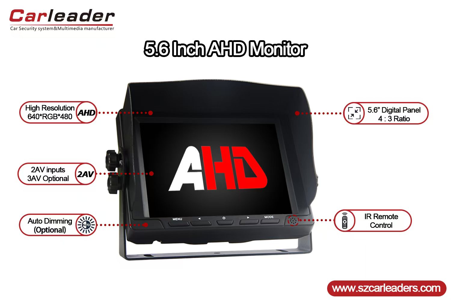 Ny 5,6 tommers AHD Dash Mount Rear View Monitor